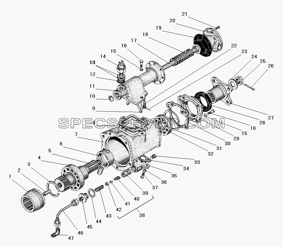 Коробка дополнительного отбора мощности для Урал-55571-40 (список запасных частей)