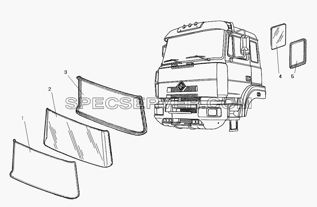 Стекло ветровое для Урал-63674 (список запасных частей)