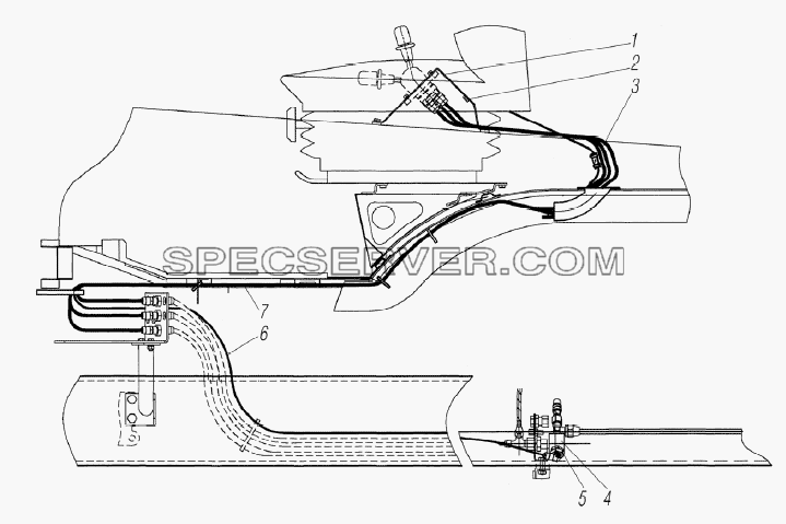 Установка кожуха стояночного тормоза, подвод воздуха к пневмосиденьям для Урал-6370-1121 (список запасных частей)
