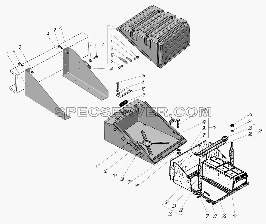 Установка контейнера аккумуляторных батарей для Урал-6370-1151 (список запасных частей)