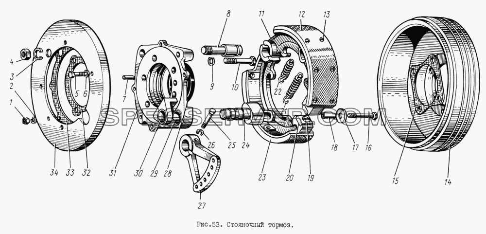 Стояночный тормоз для ЗИЛ 131 (список запасных частей)