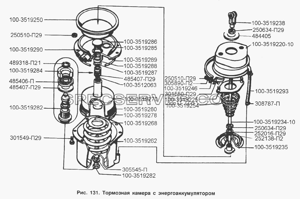 Тормозная камера с энергоаккумулятором для ЗИЛ-133Г40 (список запасных частей)