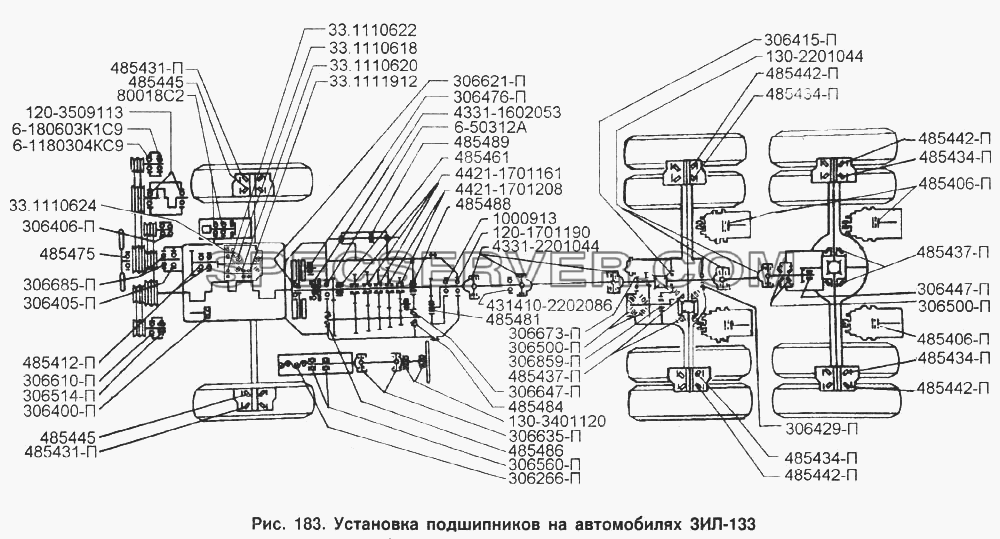 Установка подшипников на автомобилях ЗИЛ-133 для ЗИЛ-133Г40 (список запасных частей)