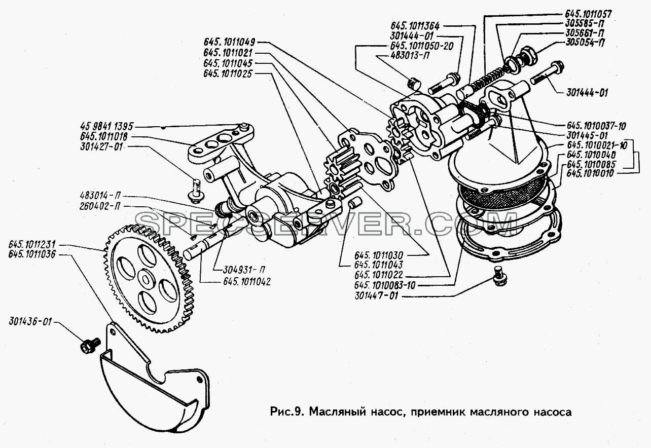 Масляный насос, приемник масляного насоса для ЗИЛ 433100 (список запасных частей)