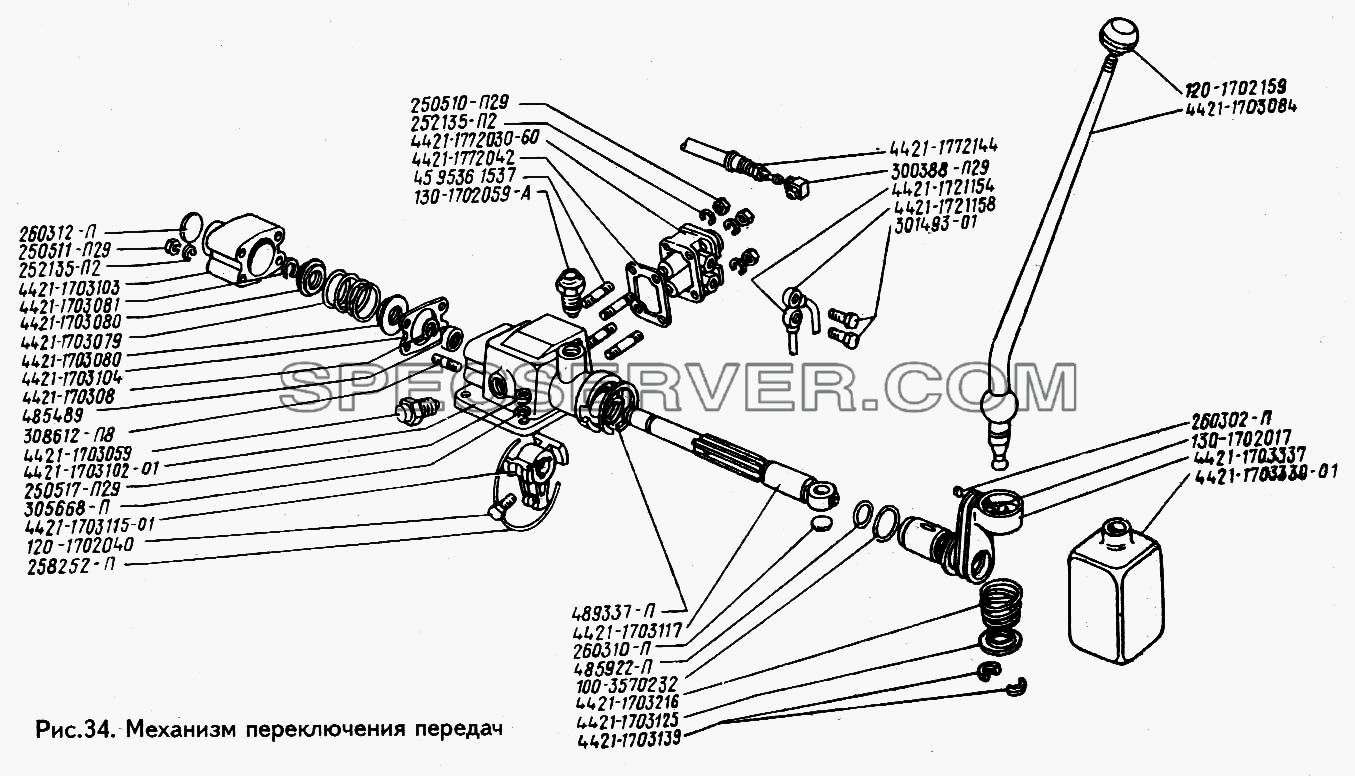 Механизм переключения  передач для ЗИЛ 433100 (список запасных частей)