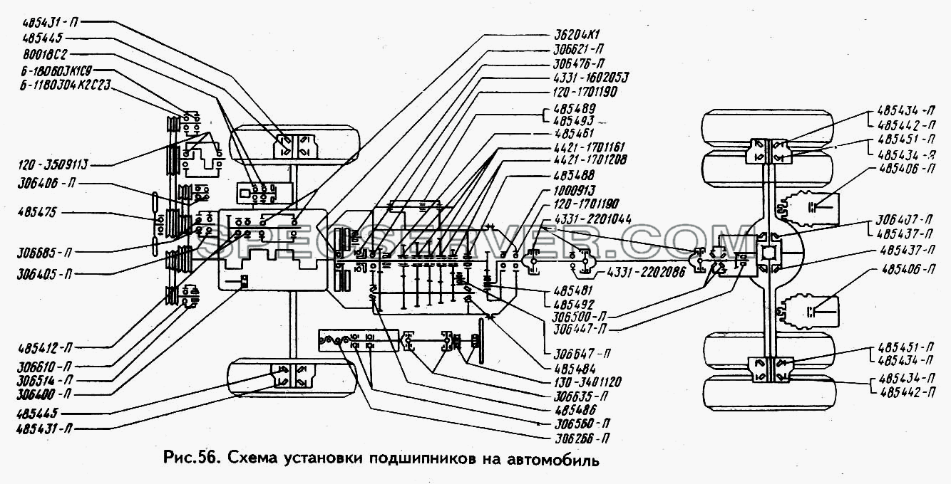 Схема установки подшипников для ЗИЛ 433100 (список запасных частей)