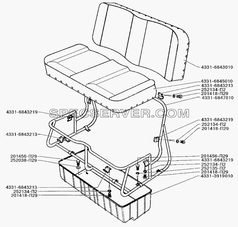 Сиденье двухместное автомобиля ЗИЛ-5301 для ЗИЛ-5301 (2006) (список запасных частей)