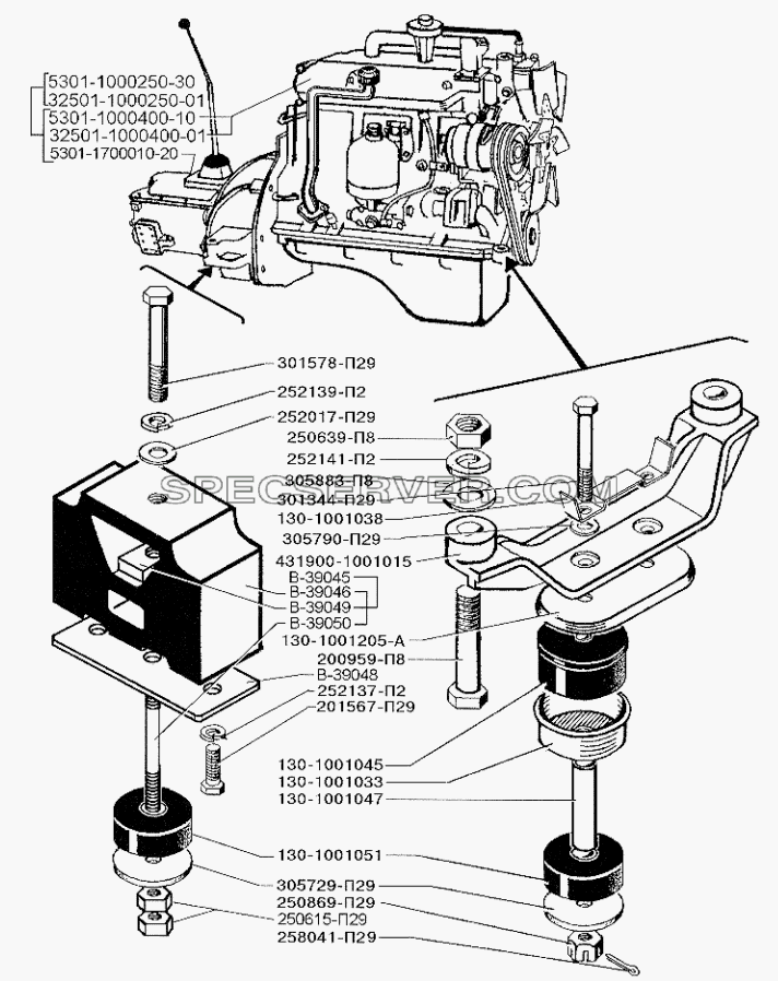 Двигатель и его подвеска для ЗИЛ-5301 (2006) (список запасных частей)