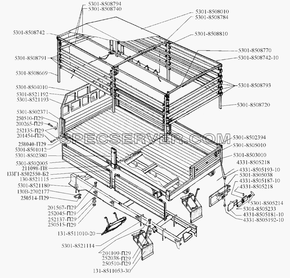 Платформа автомобиля ЗИЛ-5301 для ЗИЛ-5301 (2006) (список запасных частей)
