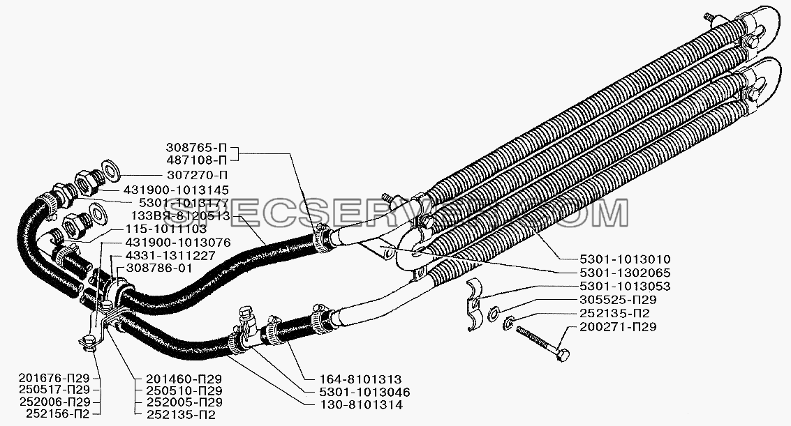 Установка масляного радиатора дизеля Д-245.12С для ЗИЛ-5301 (2006) (список запасных частей)
