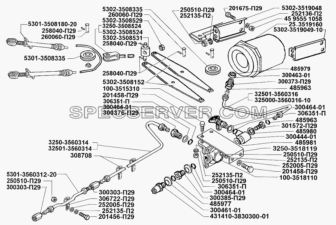 Установка привода стояночного тормоза для ЗИЛ-5301 (2006) (список запасных частей)