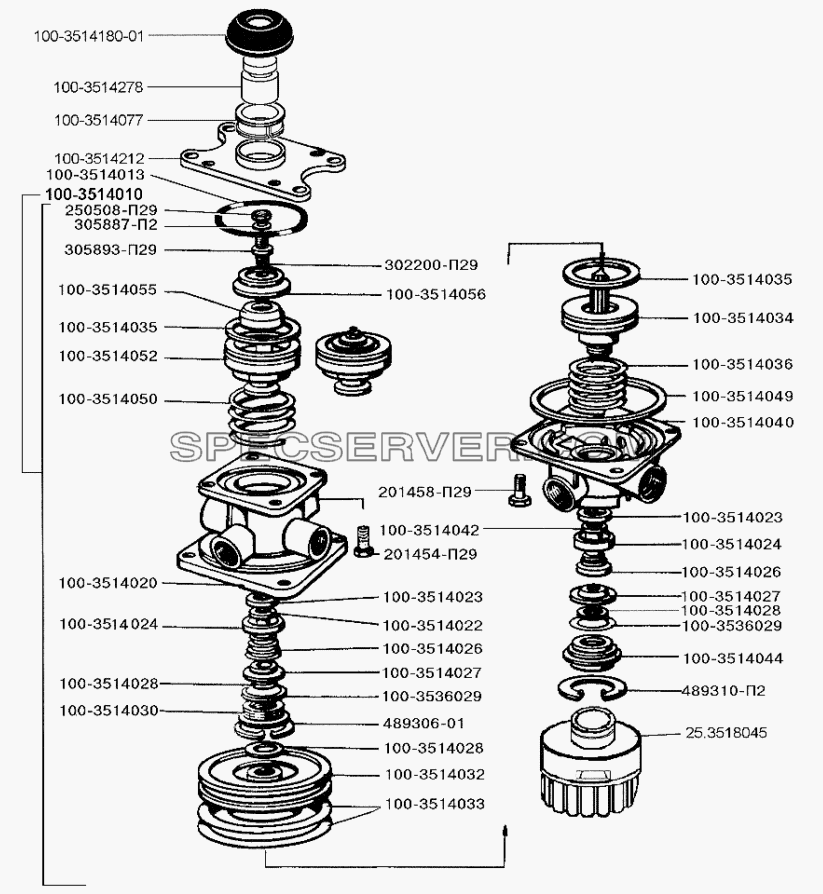 Двухсекционный тормозной кран для ЗИЛ-5301 (2006) (список запасных частей)