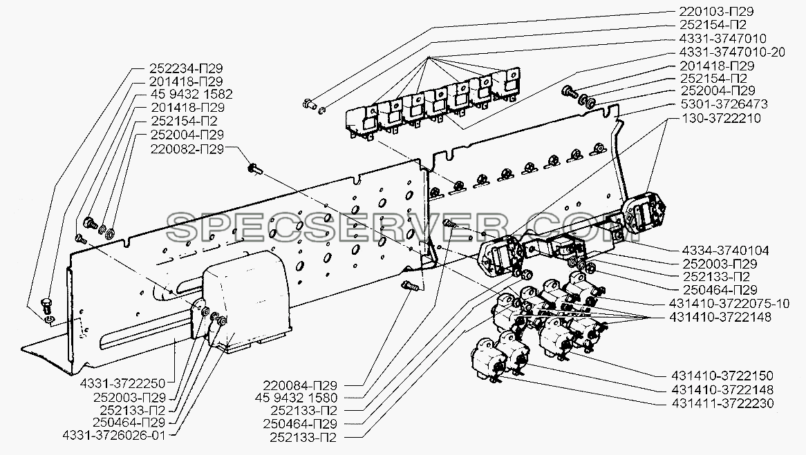 Установка предохранителей и реле для ЗИЛ-5301 (2006) (список запасных частей)