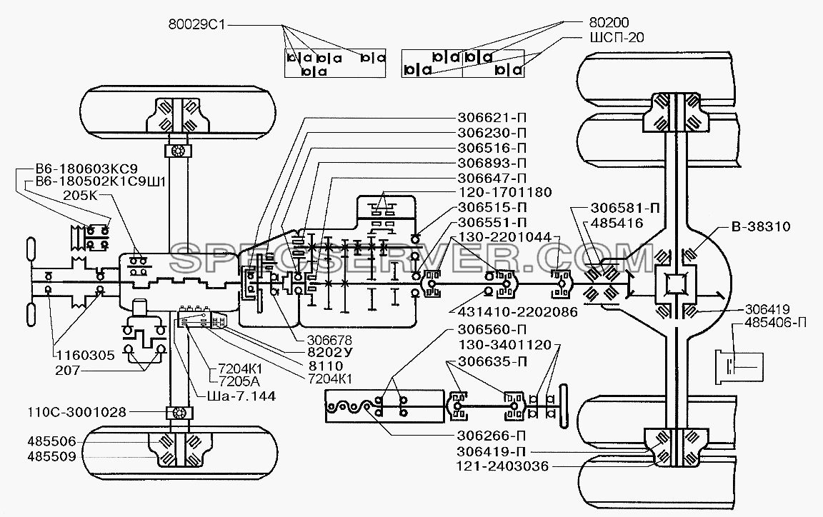 Схема установки подшипников для ЗИЛ-5301 (2006) (список запасных частей)