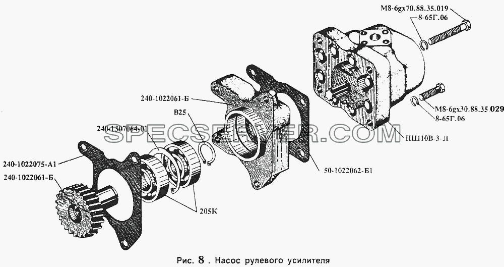 Насос рулевого усилителя для ЗИЛ 5301 (список запасных частей)